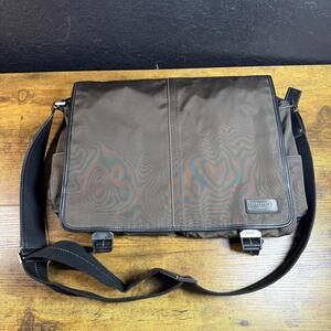 Coach Messenger Bag Mens Brown Black Nylon Leather Trim Crossbody Laptop Work